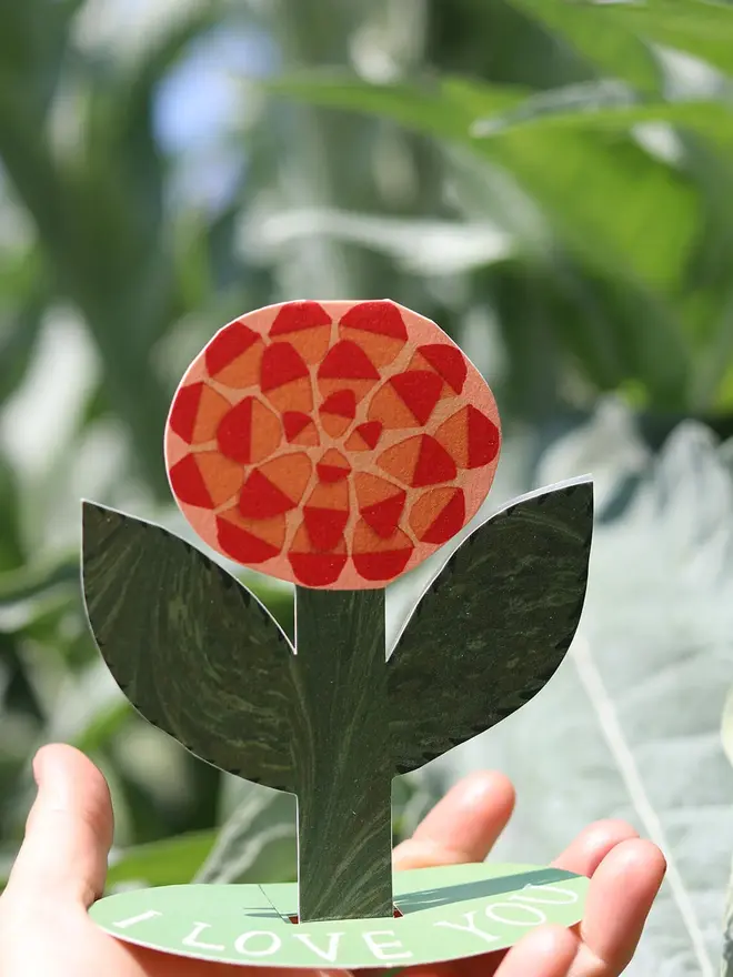 red and green stand up rose card 