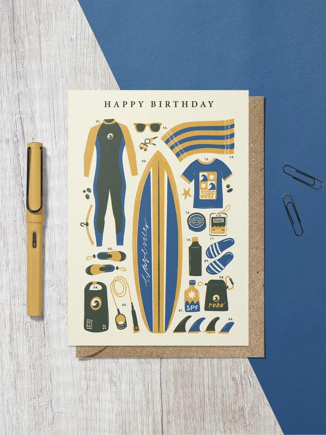 Surfing birthday card