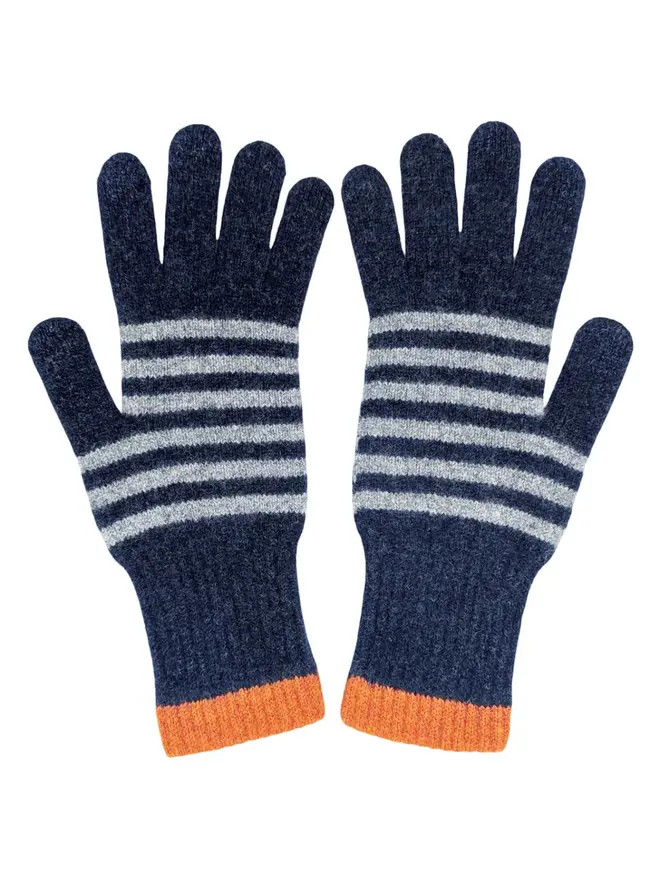 Women's Lambswool Gloves, a pair of colourful gloves sitting on a plain white surface. 