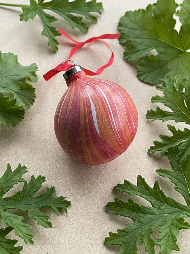 Small ceramic hand-marbled round bauble