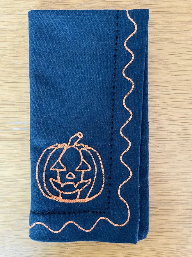 embroidered pumpkin napkin