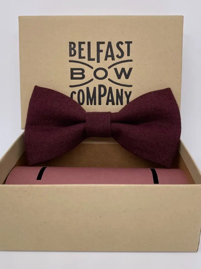 burgundy irish linen bow tie