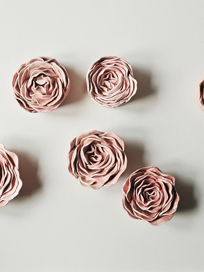 handmade peach pink ceramic flower wall hanging decor sculpture art pottery glazed gift for her forever everlasting rose