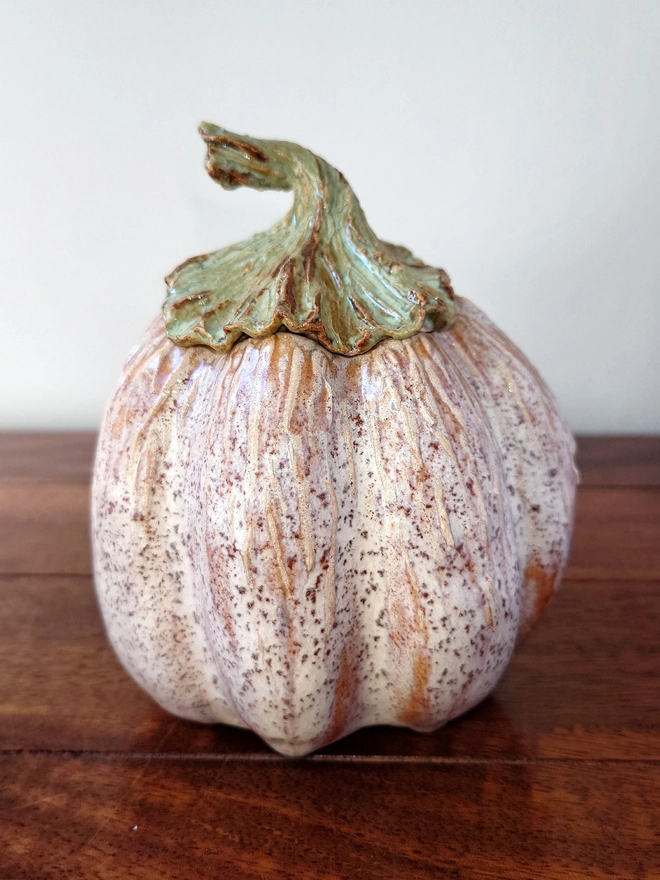 Stoneware lidded pumpkin pot