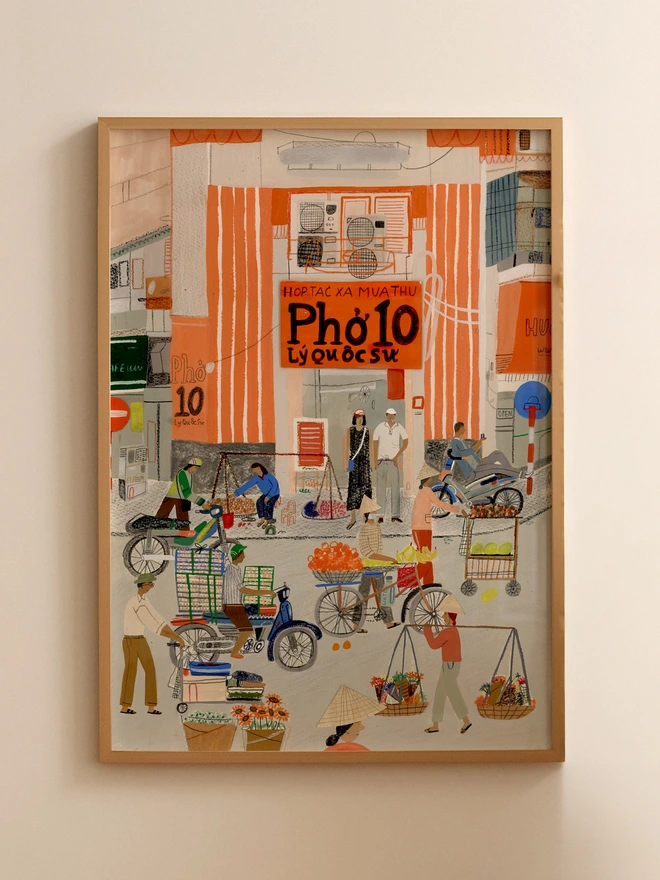 Illustration of Hanoi Pho 10 noodle restaurant in Vietnam