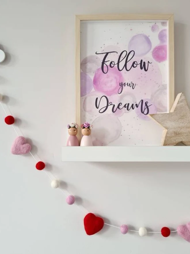 Valentine Heart Garland Pink and Red Felt Wool Hearts