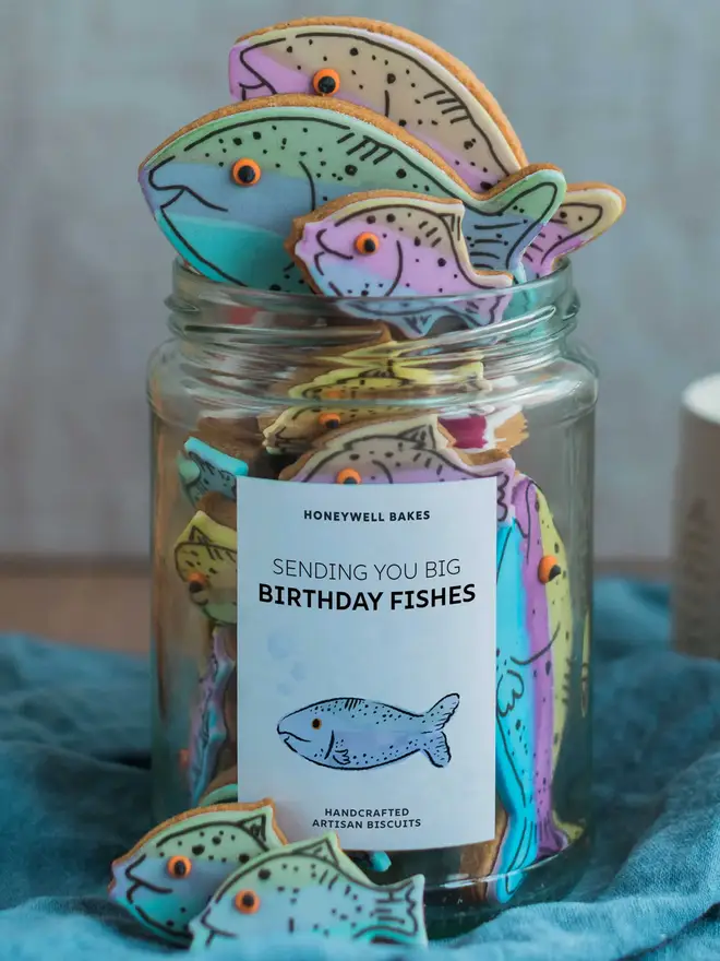 Personalised Jar Of Fish - Hand Iced Biscuits