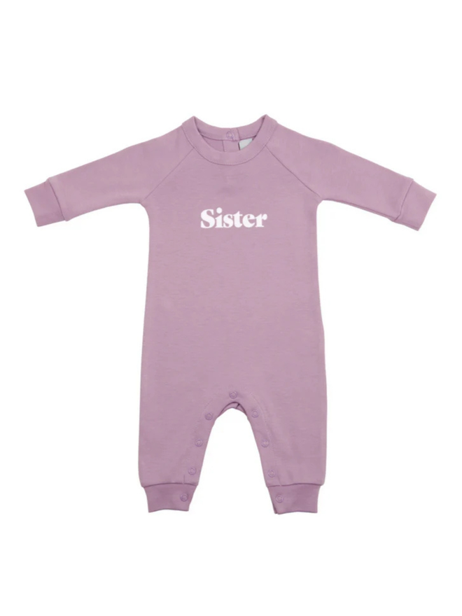 purple sister baby onesie
