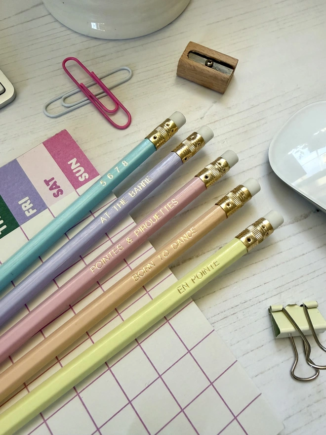 Ballet Dancer Hand-Stamped HB Pencils (Set of 5)