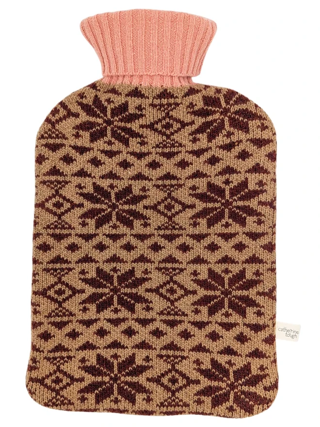 red fair isle  hot water bottle cover