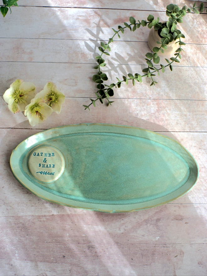 Gather and share platter, serving platter, oval platter, ceramic serving dish, ceramic serving platter, Jenny Hopps Pottery