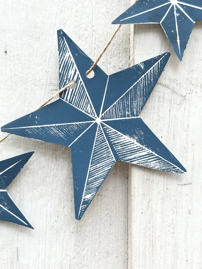 Traditional Scandi Stars Hand Printed Linocut Garland