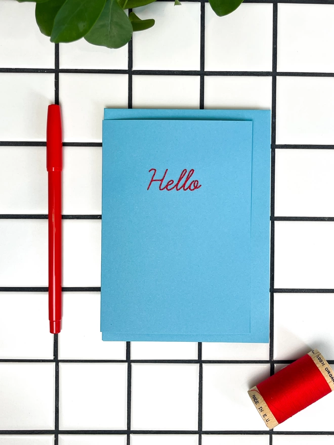 Hello Hand Embroidered Card