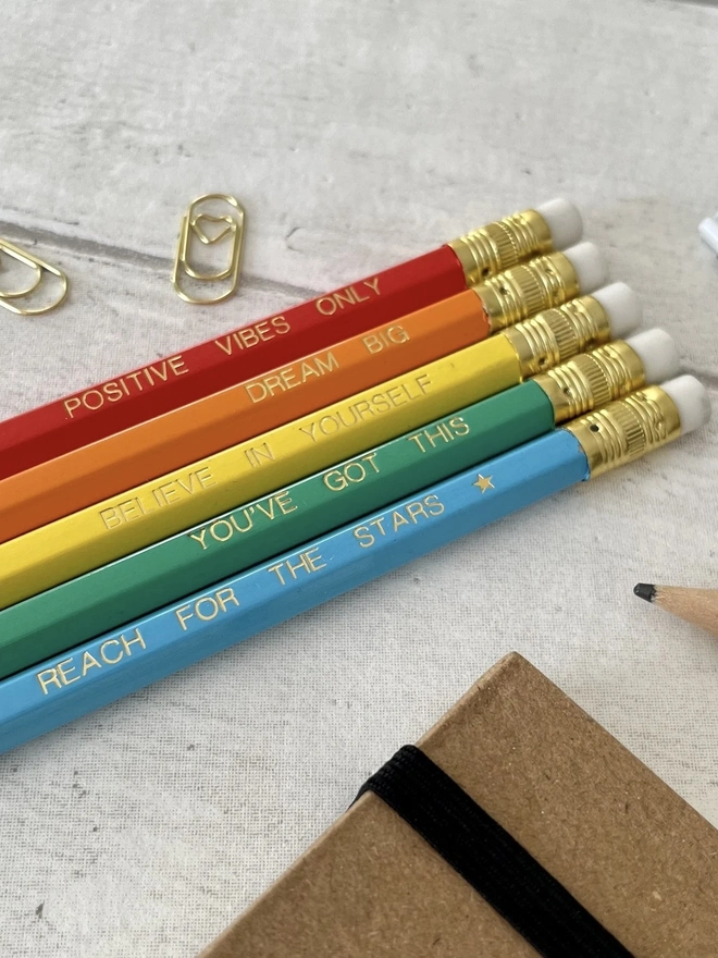 Positive Pencils Motivational Mental Health Gift (Set Of 5)