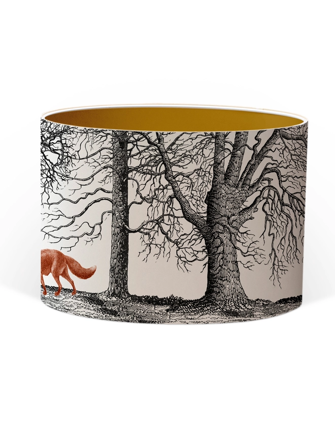 Handmade fox lampshade inspired by woodland walks and British countryside cottage style.
