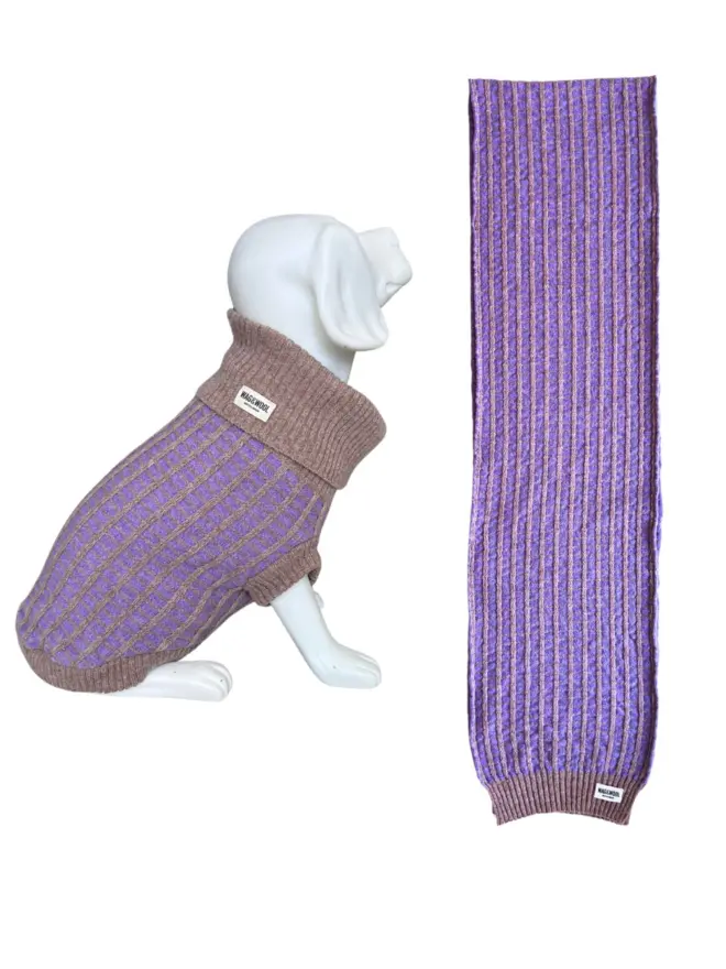 purple dog jumper and matching scarf gift set