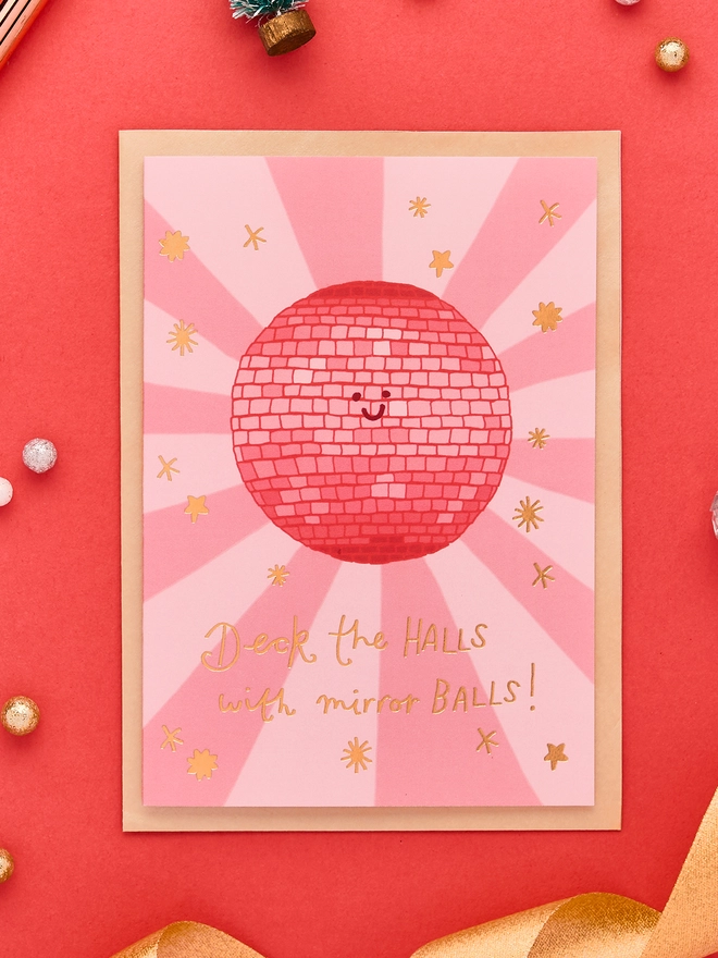 Deck The Halls With Mirror Balls Christmas Card