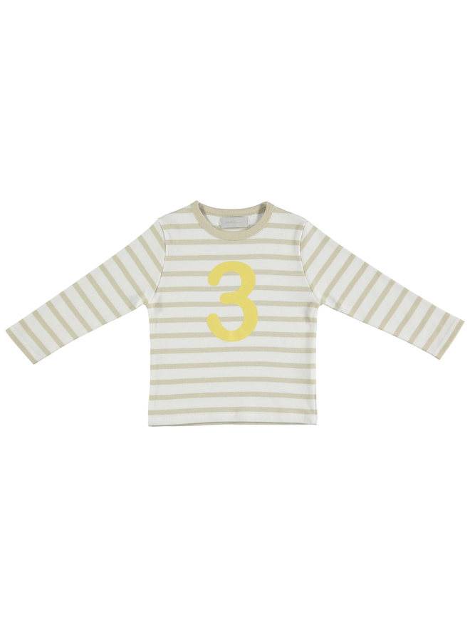 Sand & White Breton Striped Number 3 T Shirt