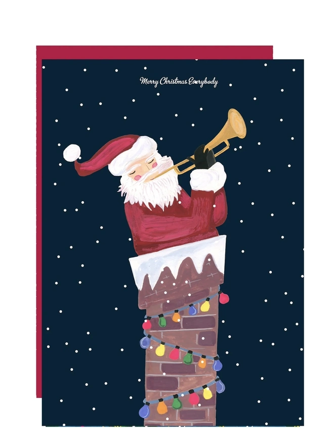 'Merry Christmas Everybody' Santa In Chimney Christmas Card