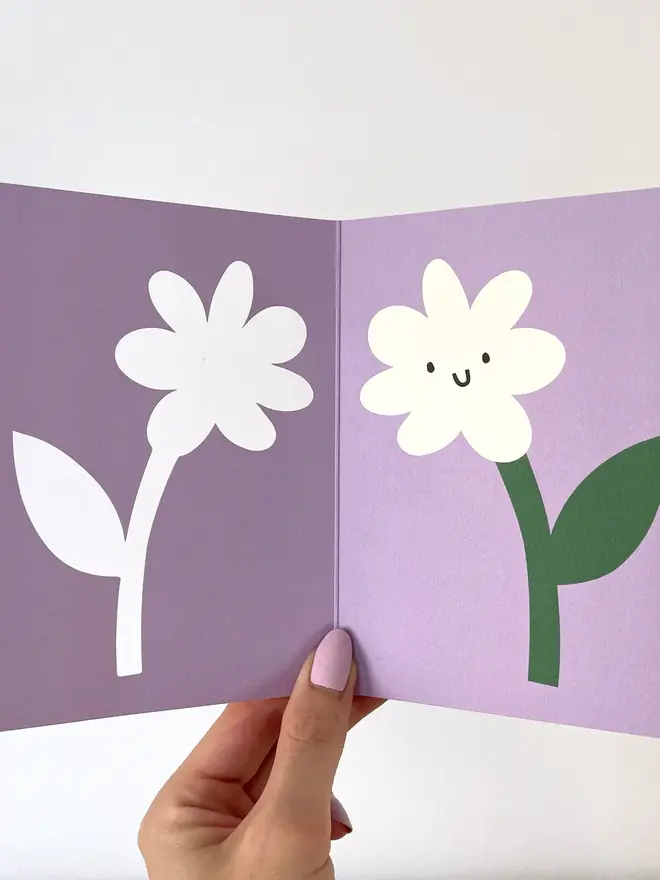 purple inside flower cut out greeting card