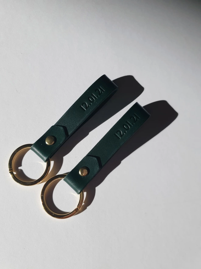 Personalised leather keyring in green leather