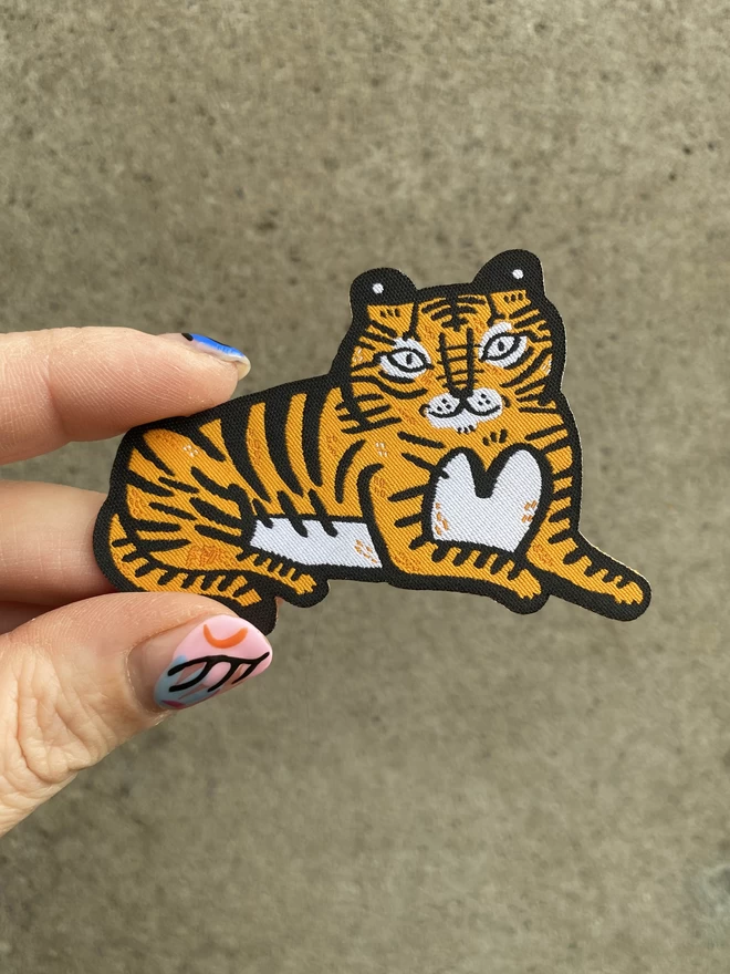 Illustrated orange Tiger woven Iron-on Patch 