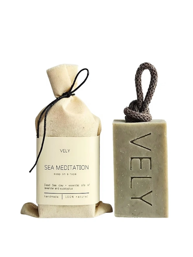 Dead Sea Clay Natural Soap On A Rope "Sea Meditation"