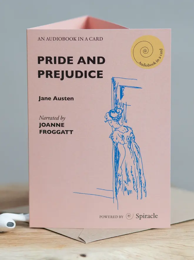 Pride And Prejudice Choose Your Own Audiobook In A Card, on a table. 