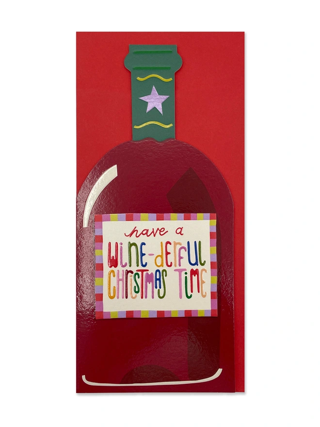 Colourful Shaped Christmas Card For Wine Lovers With Playful Pun Christmas Message | Raspberry Blossom