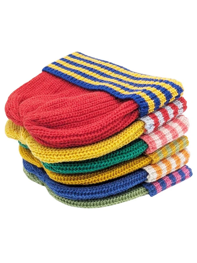 Pile Of Colourful Ribbed Kids Hats