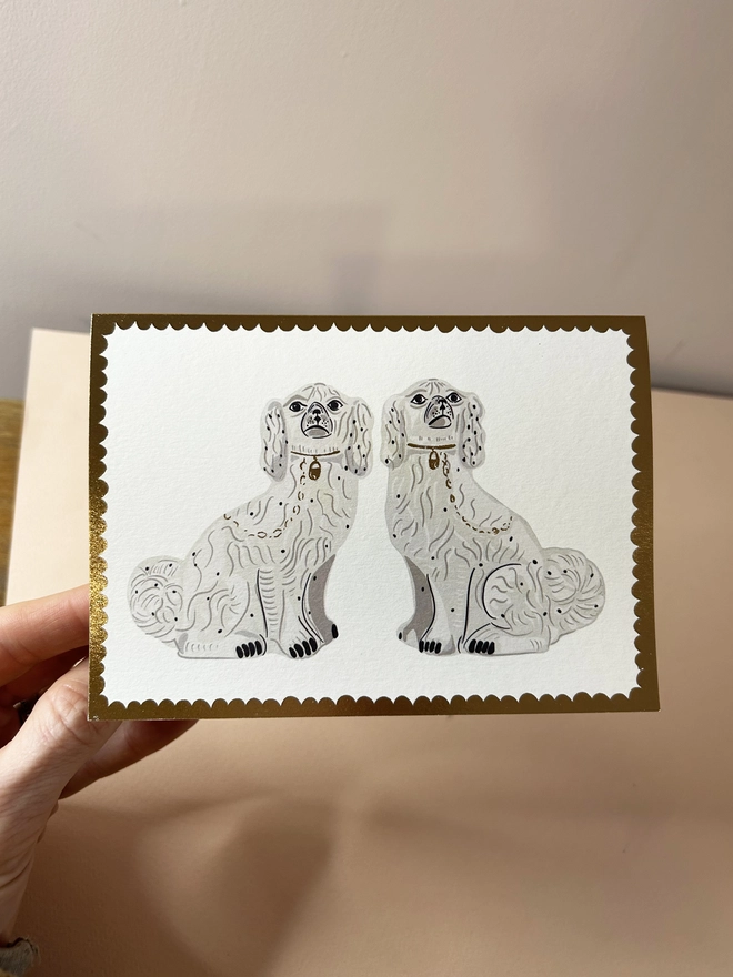 Gold China Dogs, Gold Foil, Hannah Carvell, Card