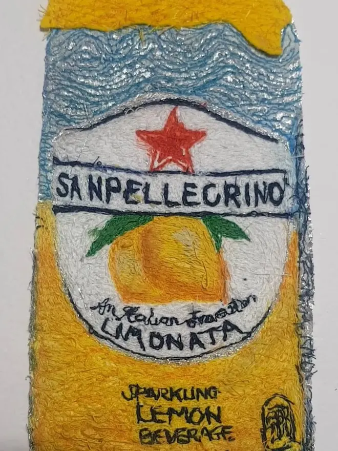 San Pellingrino Limonata Lemonade Can Embroidery Wall Art