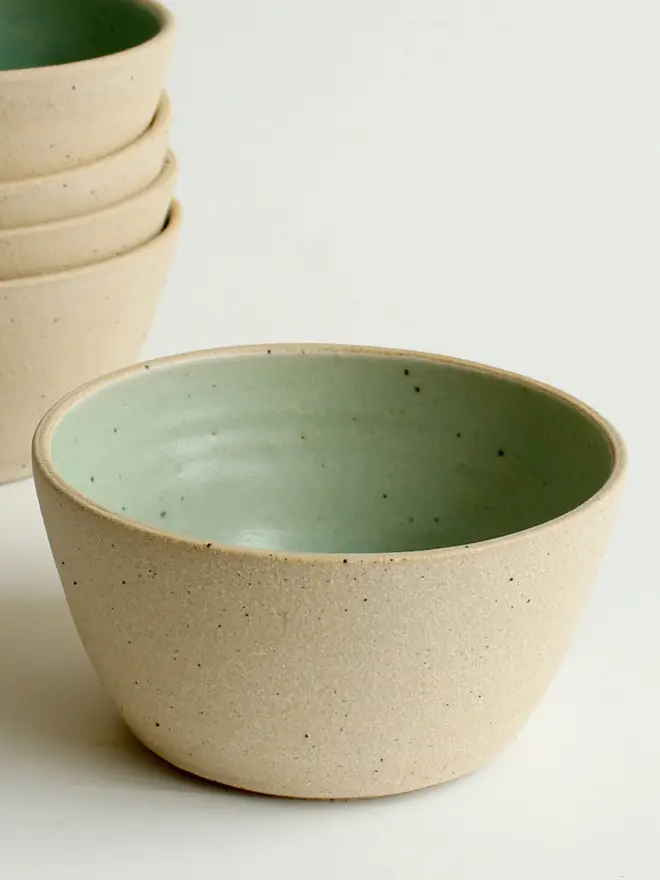 Mint green ceramic cereal soup bowl