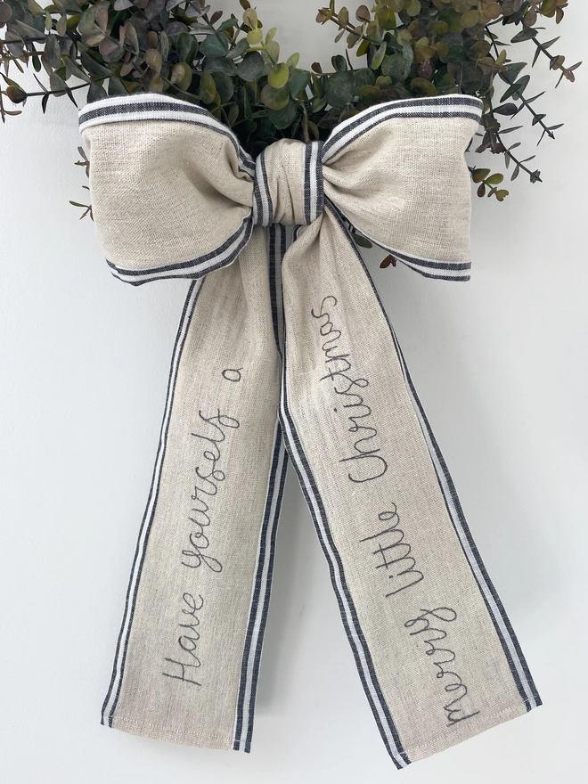 Christmas Embroidered Stripe Personalised Wreath Ribbon