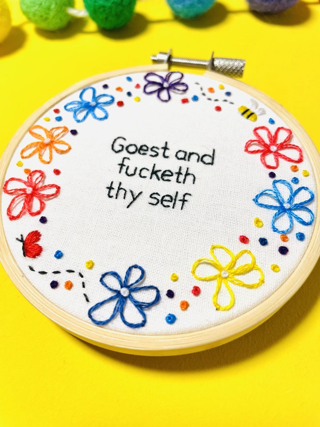 Funny sweary hand embroidery wall hanging