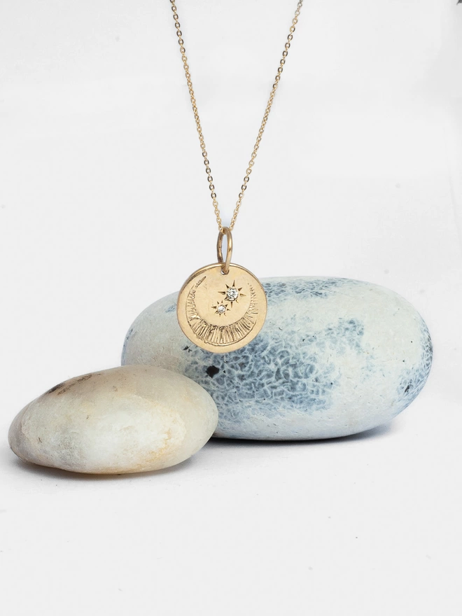 Solid Gold Moon Charm Necklace