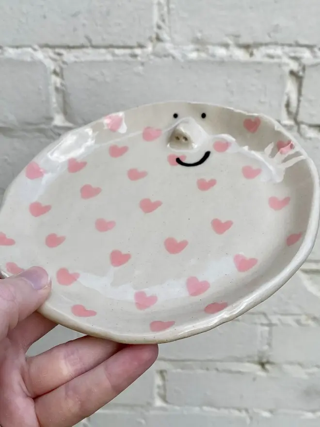 handmade ceramic smiley face love heart plate