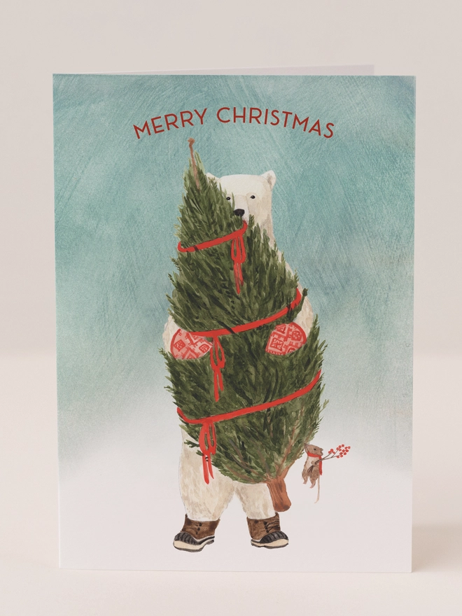 Polar bear Christmas tree illustration