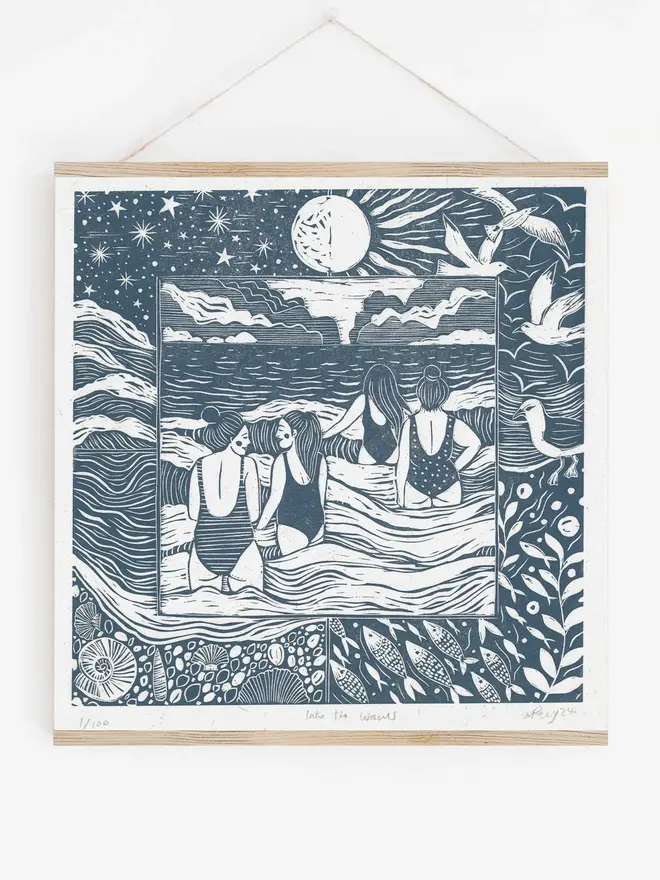 Into The Waves Linoprint