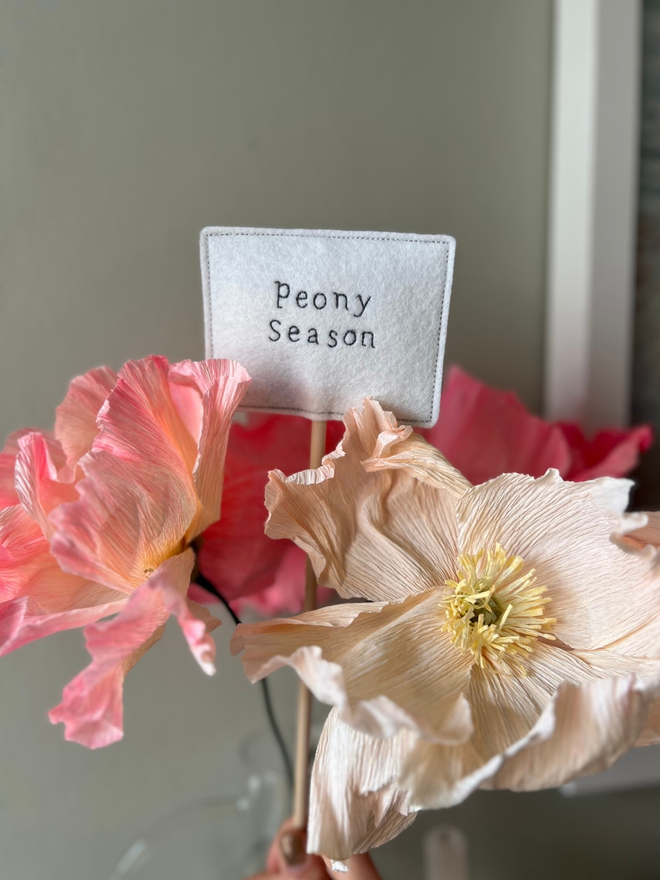 Peony season felt sign