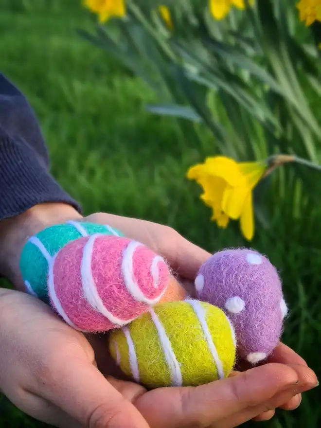 colourful spotty and stripey felt eggs