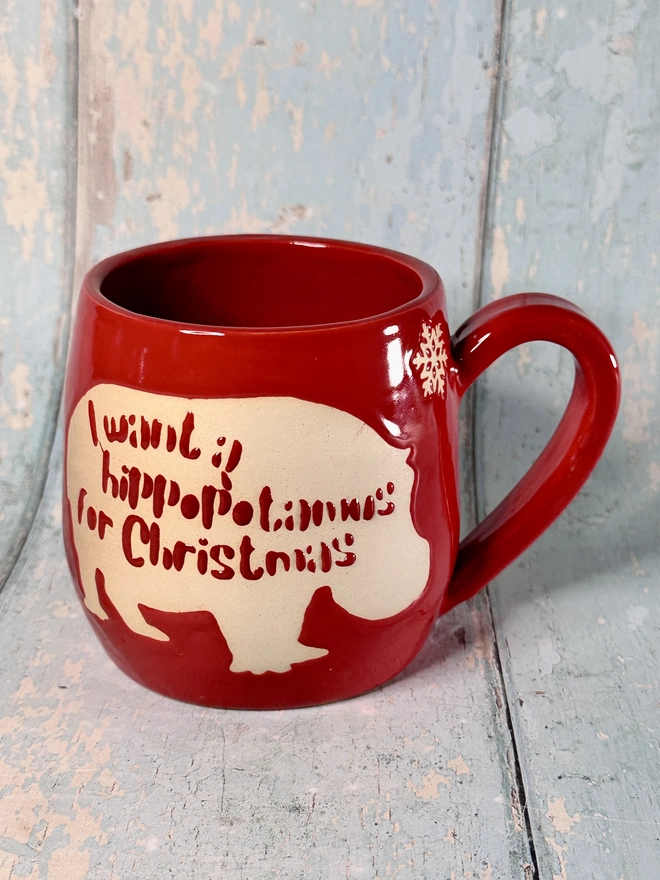 Red Christmas Hippo Mug