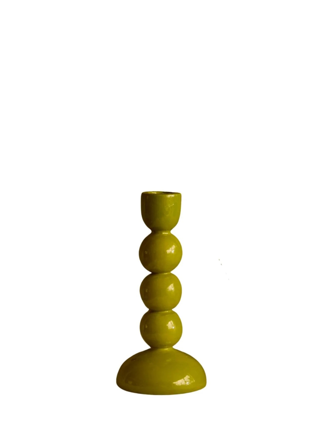 olive green medium wooden candlestick holder