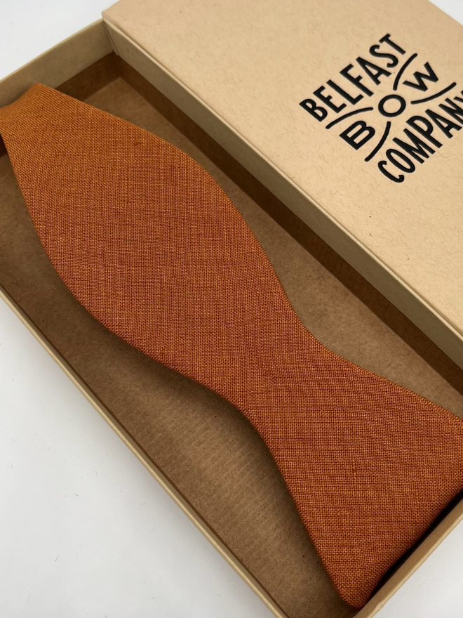 Burnt Orange Irish Linen Self-Tie handmade by the Belfast Bow Company