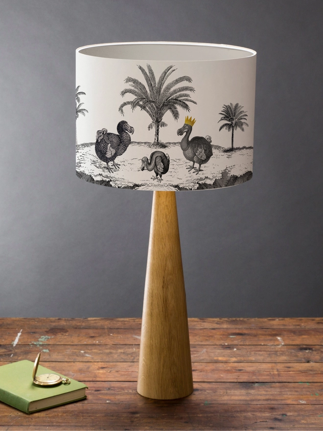 Handmade dodo bird lampshade with vintage illustration design for unique artisan interiors