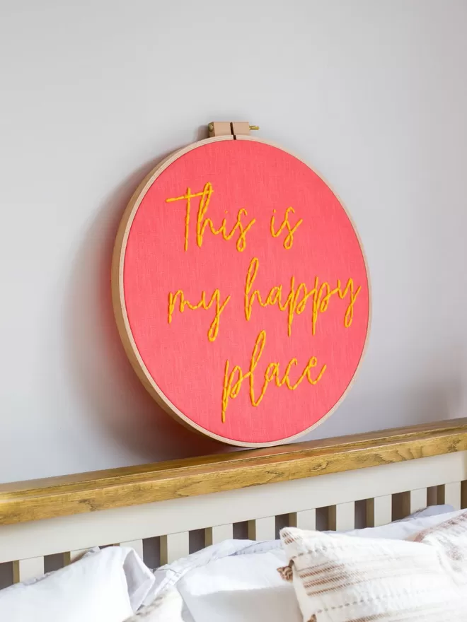 Happy place hand stitched decor
