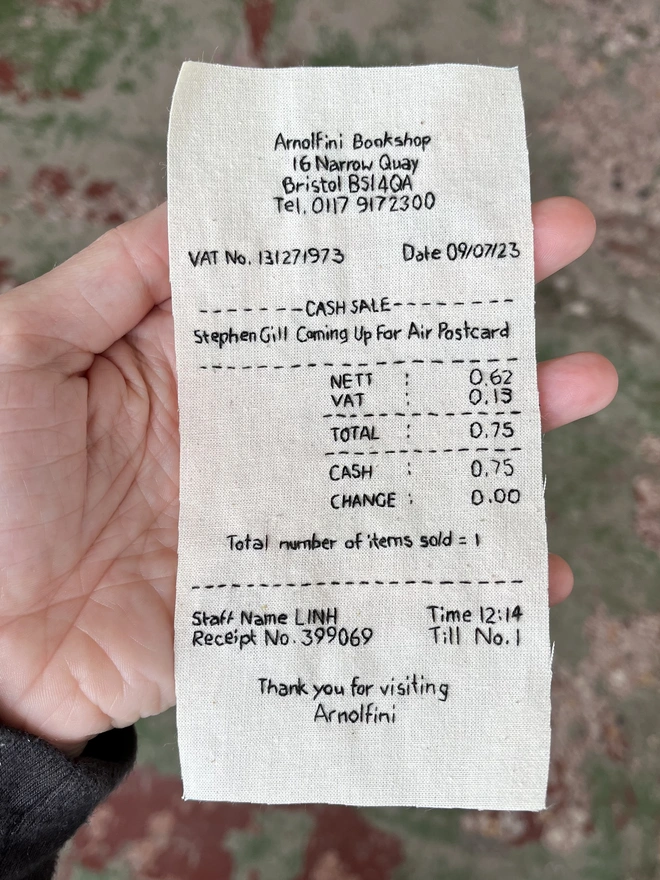 Personalised Embroidered Reciept