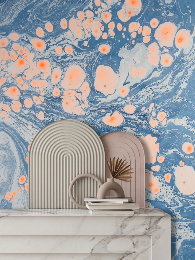 Bespoke Hand Marbled Suminagashi Wallpaper - Ocean