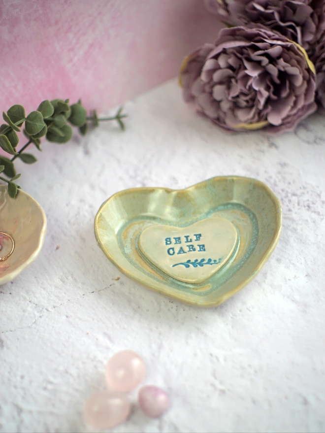 self care, self care gift, heart ceramic dish, ceramic trinket dish, Jenny Hopps Potter, mothers day gift, gift for friends