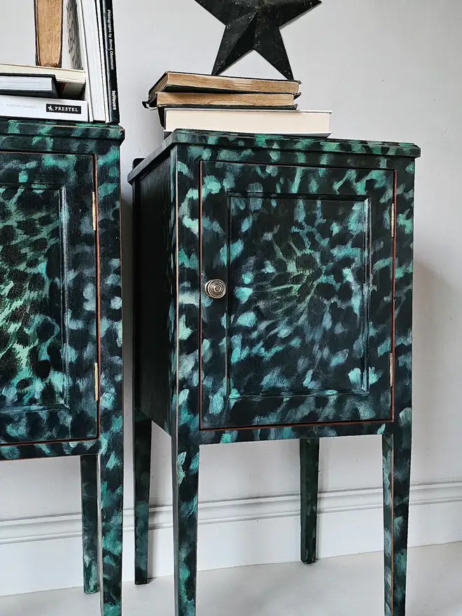 dark green decoupaged furniture